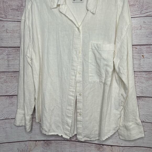 Abercrombie & Fitch White Oversized Button Down Linen Blend Shirt Size Small - Picture 8 of 9